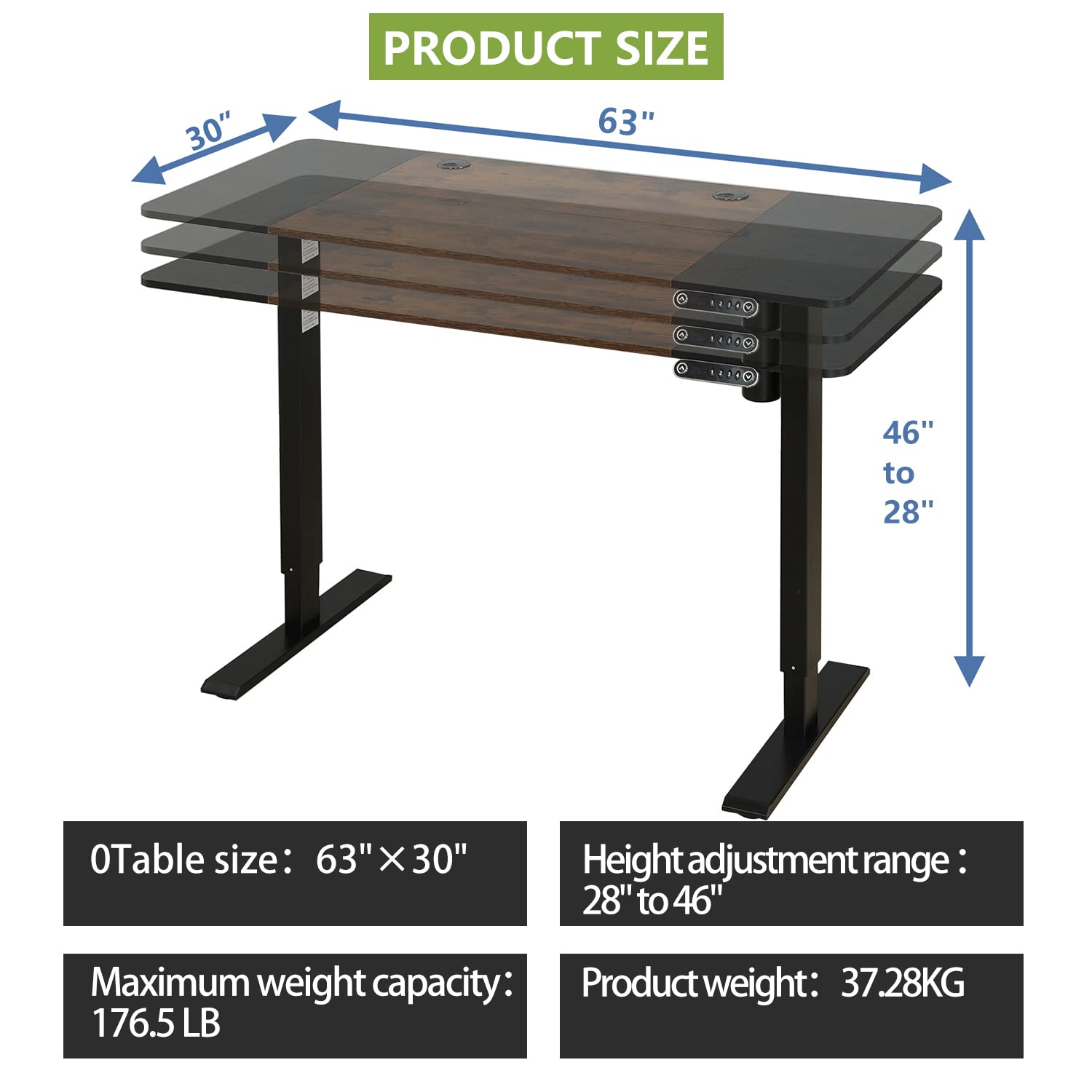 Barhoss Standing Desk Adjustable Height Desk,63x30Inches, Stand Up Desk Table for Home Office, Home Office Computer Desk,Memory Preset,Height adjustments from 28" to 46"