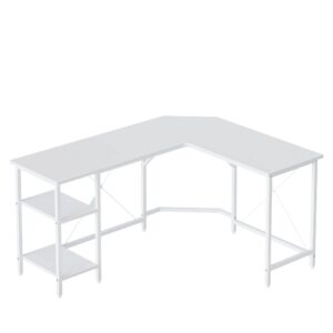 CubiCubi L Shaped Desk, 59.1 Inch Reversible Corner Desk with Storage Shelves, Home Office Desk for Writing Gaming Study, White