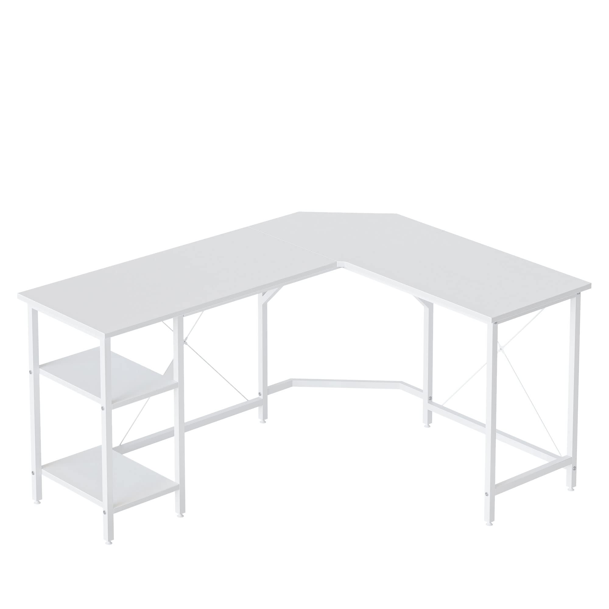 CubiCubi L Shaped Desk, 59.1 Inch Reversible Corner Desk with Storage Shelves, Home Office Desk for Writing Gaming Study, White