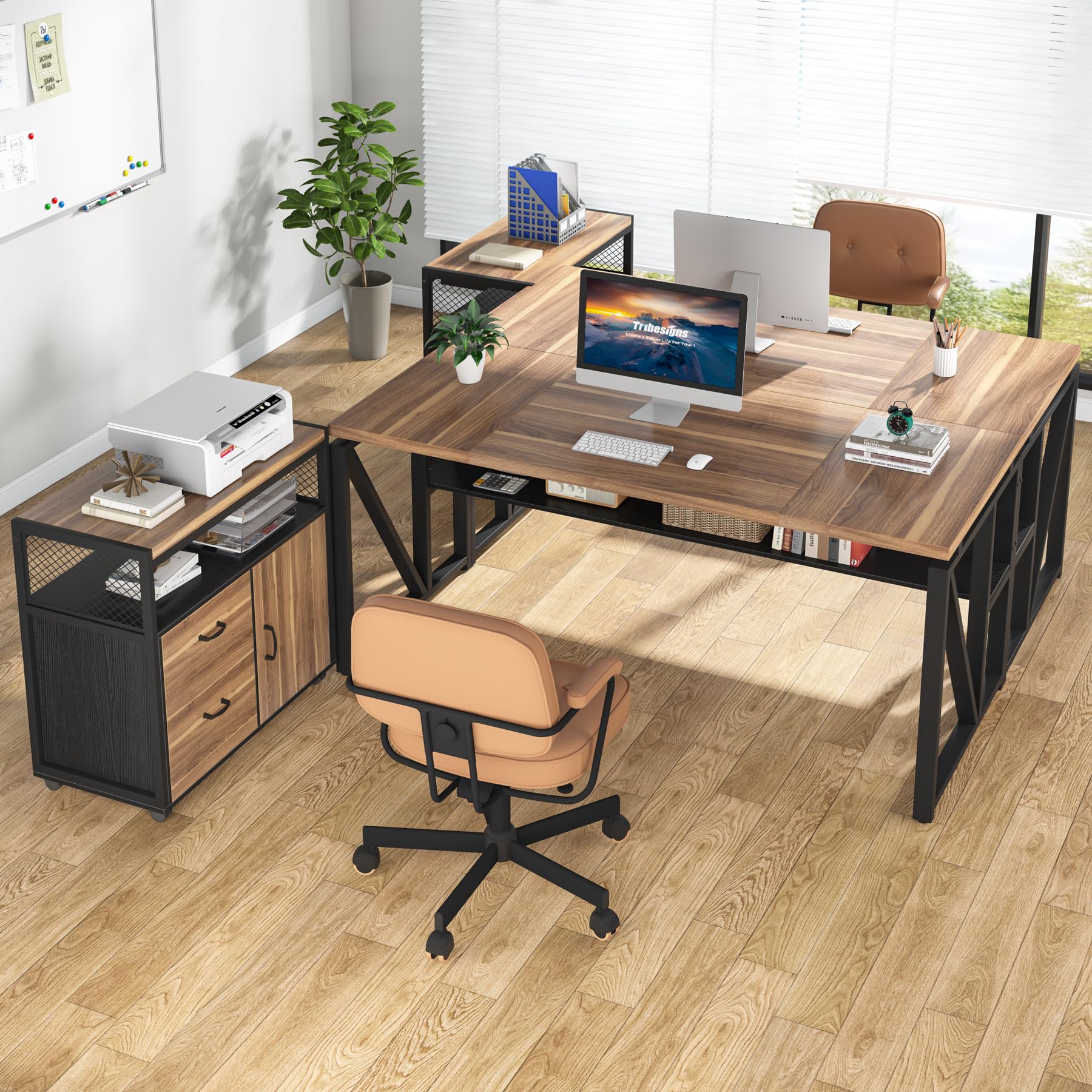 Tribesigns Office Desk with Drawers,63 inches L Shaped Computer Desk with Storage Shelves and Mobile File Cabinet, Executive Desk for Home Office Furniture Sets