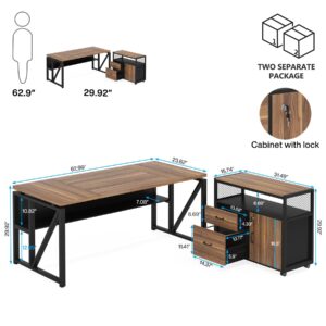 Tribesigns Office Desk with Drawers,63 inches L Shaped Computer Desk with Storage Shelves and Mobile File Cabinet, Executive Desk for Home Office Furniture Sets