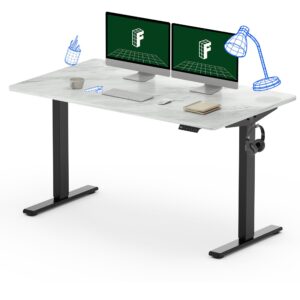 flexispot en1 height adjustable standing desk 55 x 28 inches whole-piece desktop electric stand up desk ergonomic memory controller (black frame + 55" marble grey top, 2 packages)