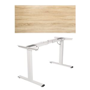 TOPSKY Dual Motor Electric Adjustable Standing Computer Desk White Frame with 58.3’’x26.8’’ Oak Board