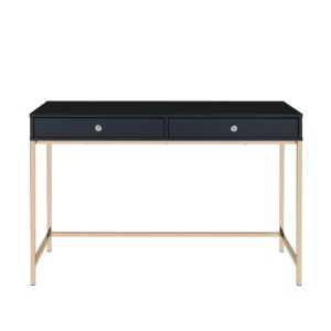 Daesar Computer Writing Desk with Two Drawer, Black High Gloss & Gold Finish