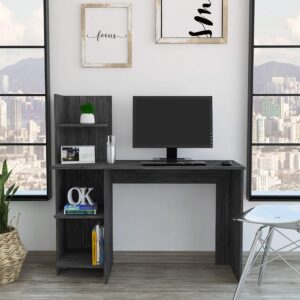 Aoyom 120 Computer Desk, Four Shelves -Smokey Oak