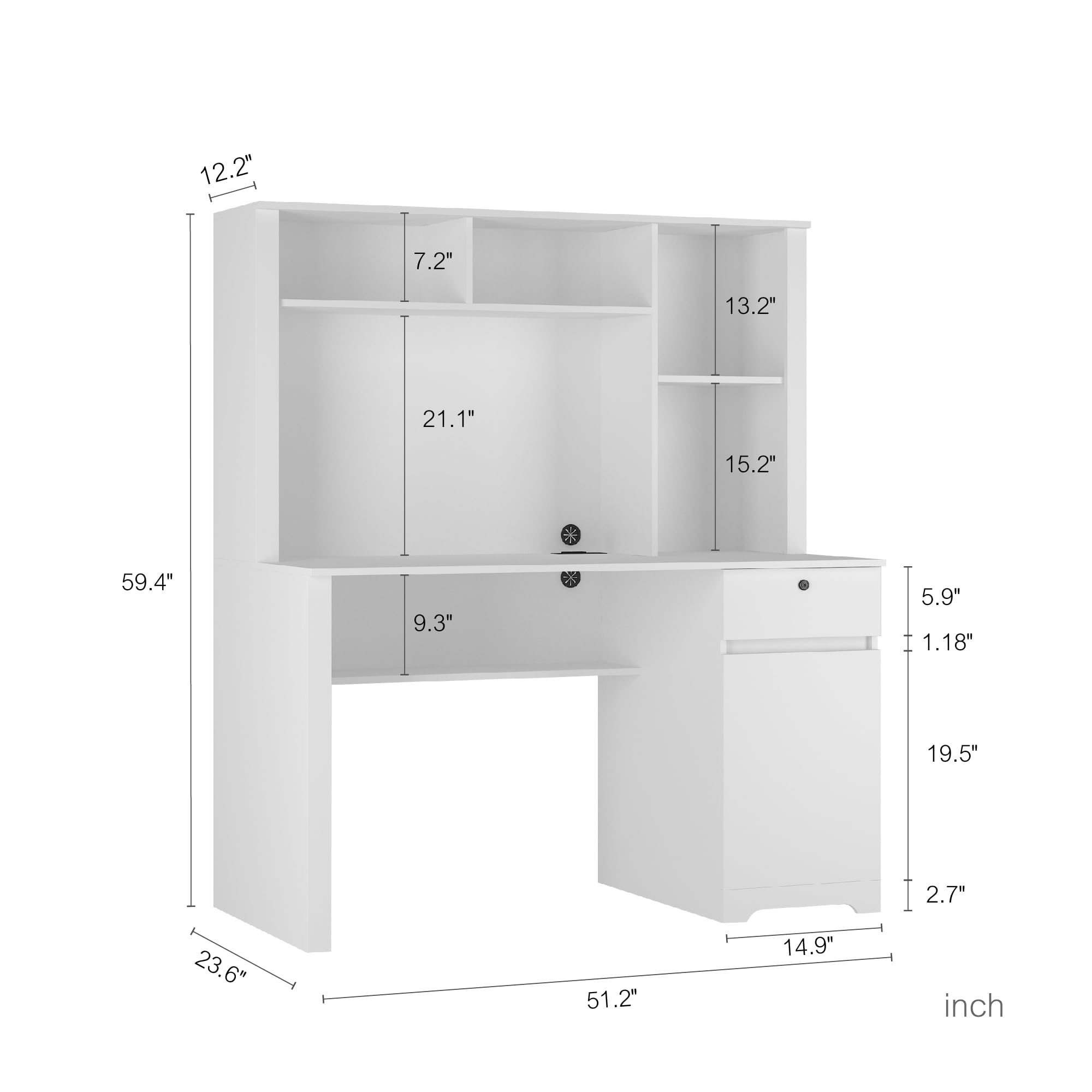 Holaki Computer Desk with Hutch & Bookshelf,Wood Executive Desk Teens Student Desk Writing Laptop Home Office Desk with Drawers,3 AC Outlets and 2 USB Charging Ports,Study Laptop Table for Home(White)