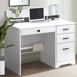 Catrimown Computer Desk with 4 Drawers and Hutch, Home Office White Writing Desk with File Drawer and Shelves for Small Spaces, Small Desk Study Table for Bedroom