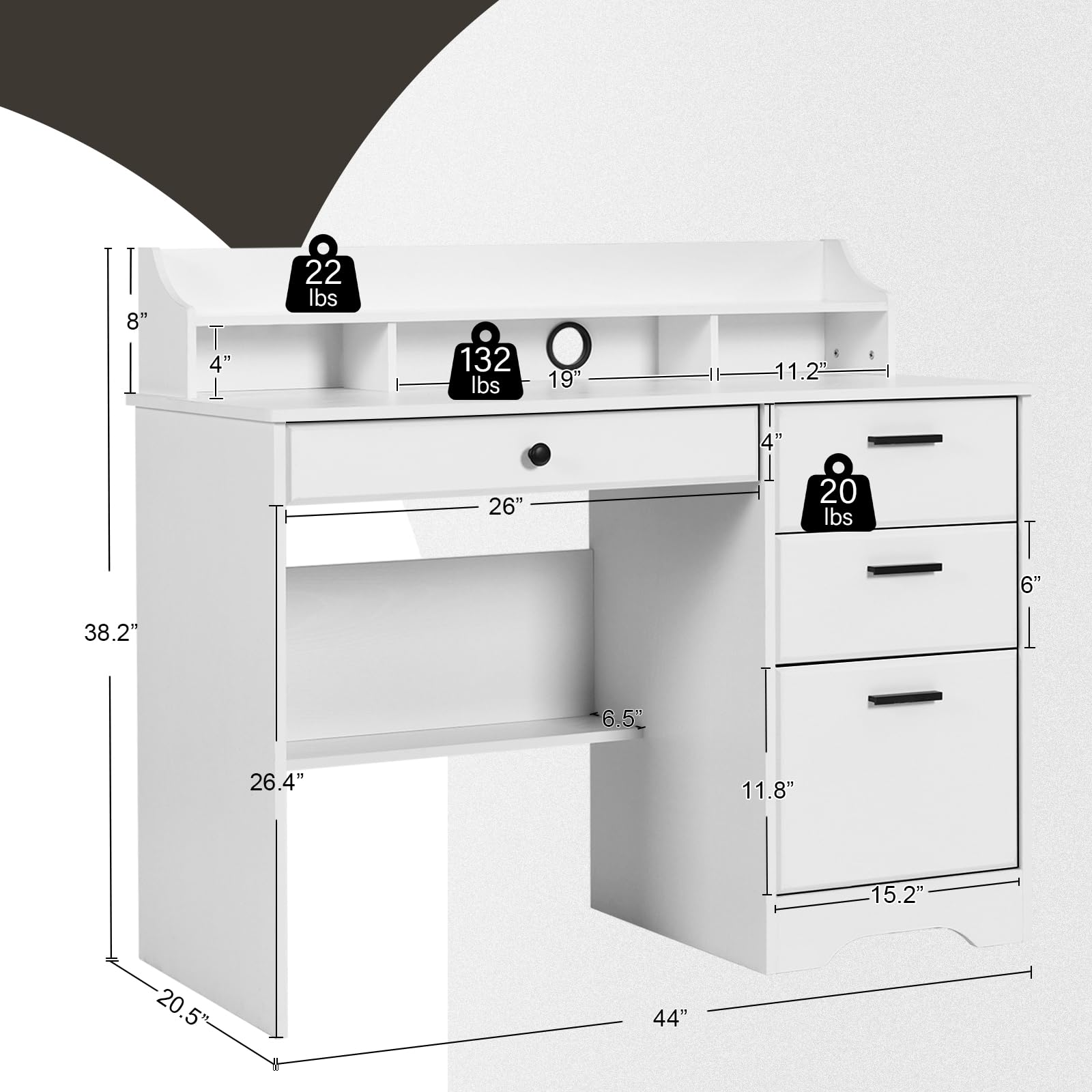 Catrimown Computer Desk with 4 Drawers and Hutch, Home Office White Writing Desk with File Drawer and Shelves for Small Spaces, Small Desk Study Table for Bedroom