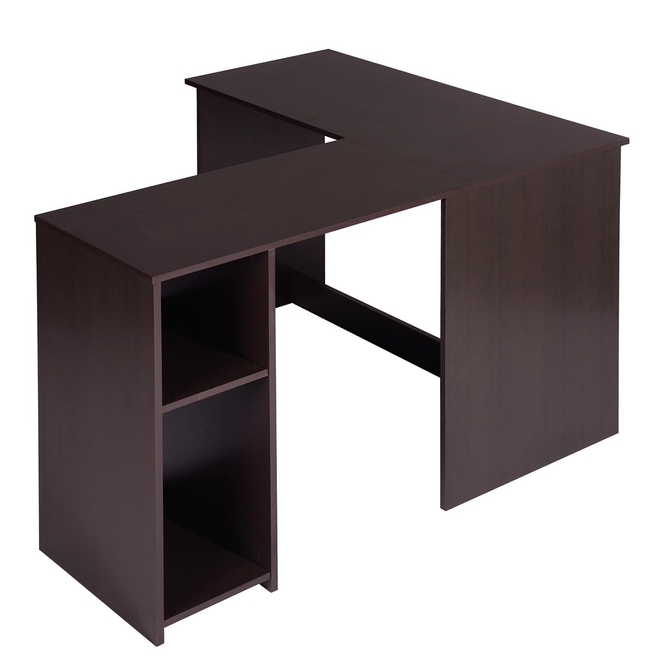 RIDFY L-Shaped Corner Computer Desk with 2 Storage/Book Shelves, Home Office Wood Workstation with Storage Shelves for Work Study Writing Gaming, Deep Brown