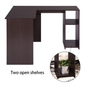 RIDFY L-Shaped Corner Computer Desk with 2 Storage/Book Shelves, Home Office Wood Workstation with Storage Shelves for Work Study Writing Gaming, Deep Brown