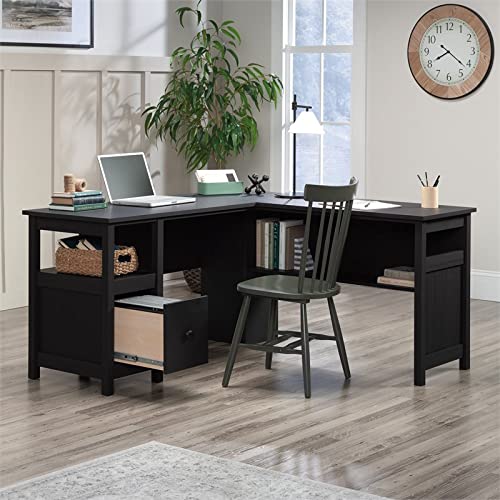 Pemberly Row L-shaped Traditional Engineered Wood Computer Desk in Raven Oak