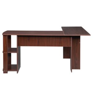 Dark Brown Computer Desk Corner Desk with Shelves, Home Office Desk, L-Shaped Desk Table Workstation Writing Table with Storage Shelves 52.75" H x 19.67 "Lx 27.56" H