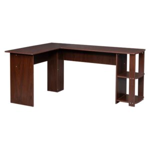 Dark Brown Computer Desk Corner Desk with Shelves, Home Office Desk, L-Shaped Desk Table Workstation Writing Table with Storage Shelves 52.75" H x 19.67 "Lx 27.56" H