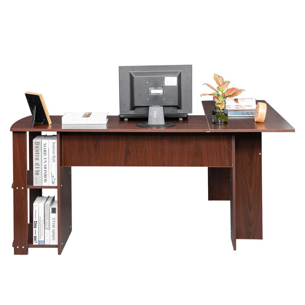 Dark Brown Computer Desk Corner Desk with Shelves, Home Office Desk, L-Shaped Desk Table Workstation Writing Table with Storage Shelves 52.75" H x 19.67 "Lx 27.56" H