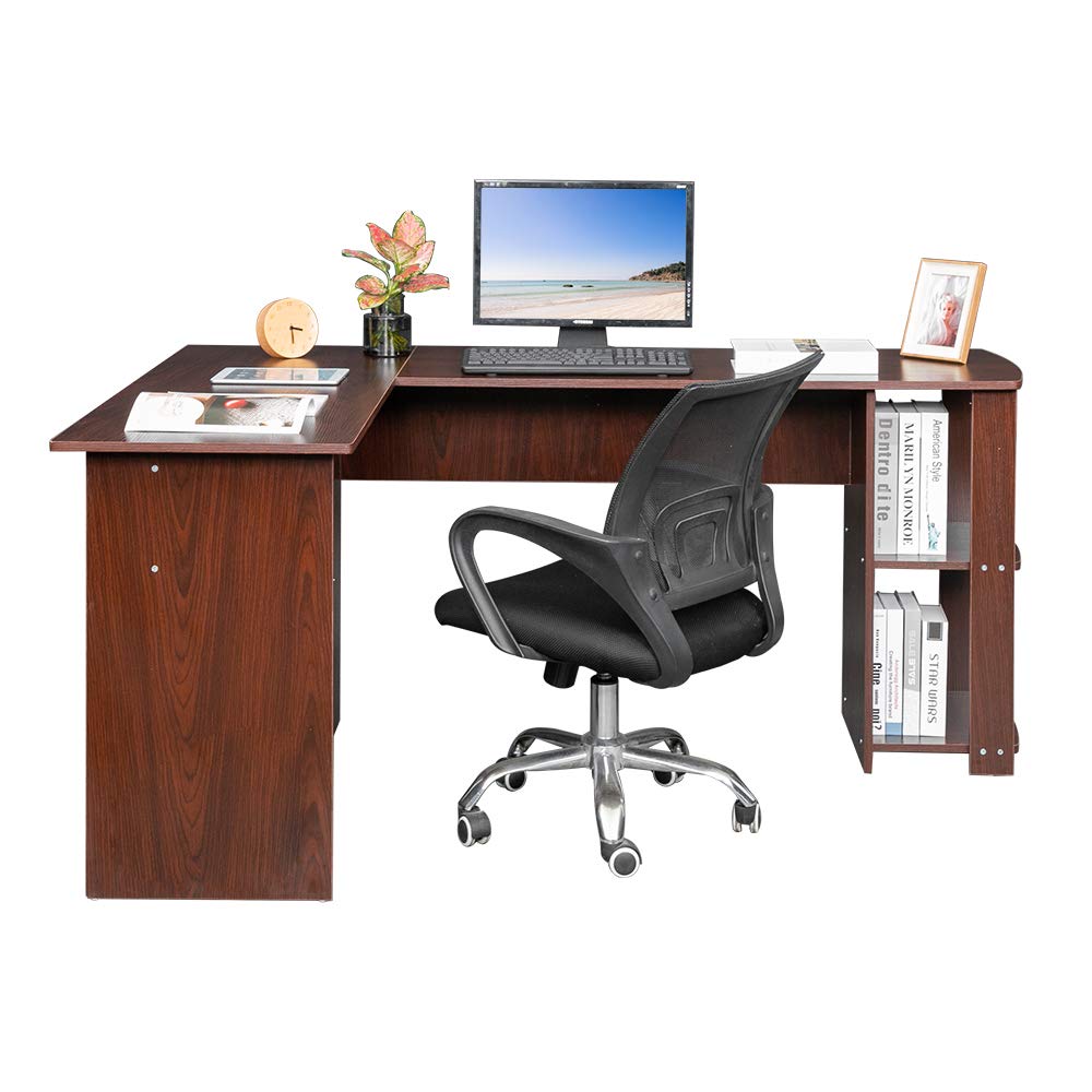 Dark Brown Computer Desk Corner Desk with Shelves, Home Office Desk, L-Shaped Desk Table Workstation Writing Table with Storage Shelves 52.75" H x 19.67 "Lx 27.56" H