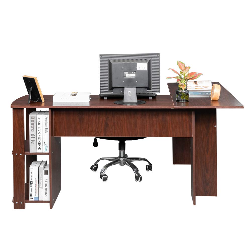 Dark Brown Computer Desk Corner Desk with Shelves, Home Office Desk, L-Shaped Desk Table Workstation Writing Table with Storage Shelves 52.75" H x 19.67 "Lx 27.56" H