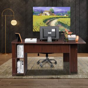 Dark Brown Computer Desk Corner Desk with Shelves, Home Office Desk, L-Shaped Desk Table Workstation Writing Table with Storage Shelves 52.75" H x 19.67 "Lx 27.56" H