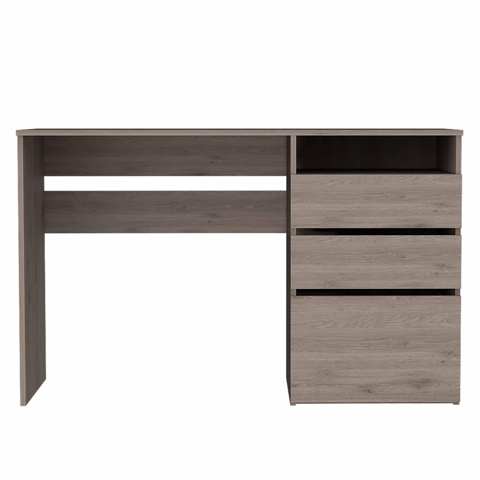 Daesar Writing Desk, 1 Shelf 3 Drawer Computer Desk for Bedroom, Light Grey