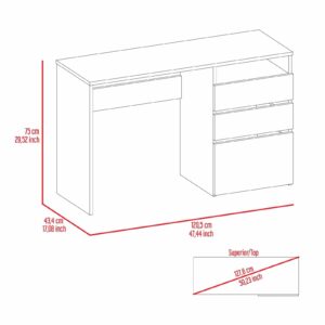 Daesar Writing Desk, 1 Shelf 3 Drawer Computer Desk for Bedroom, Light Grey