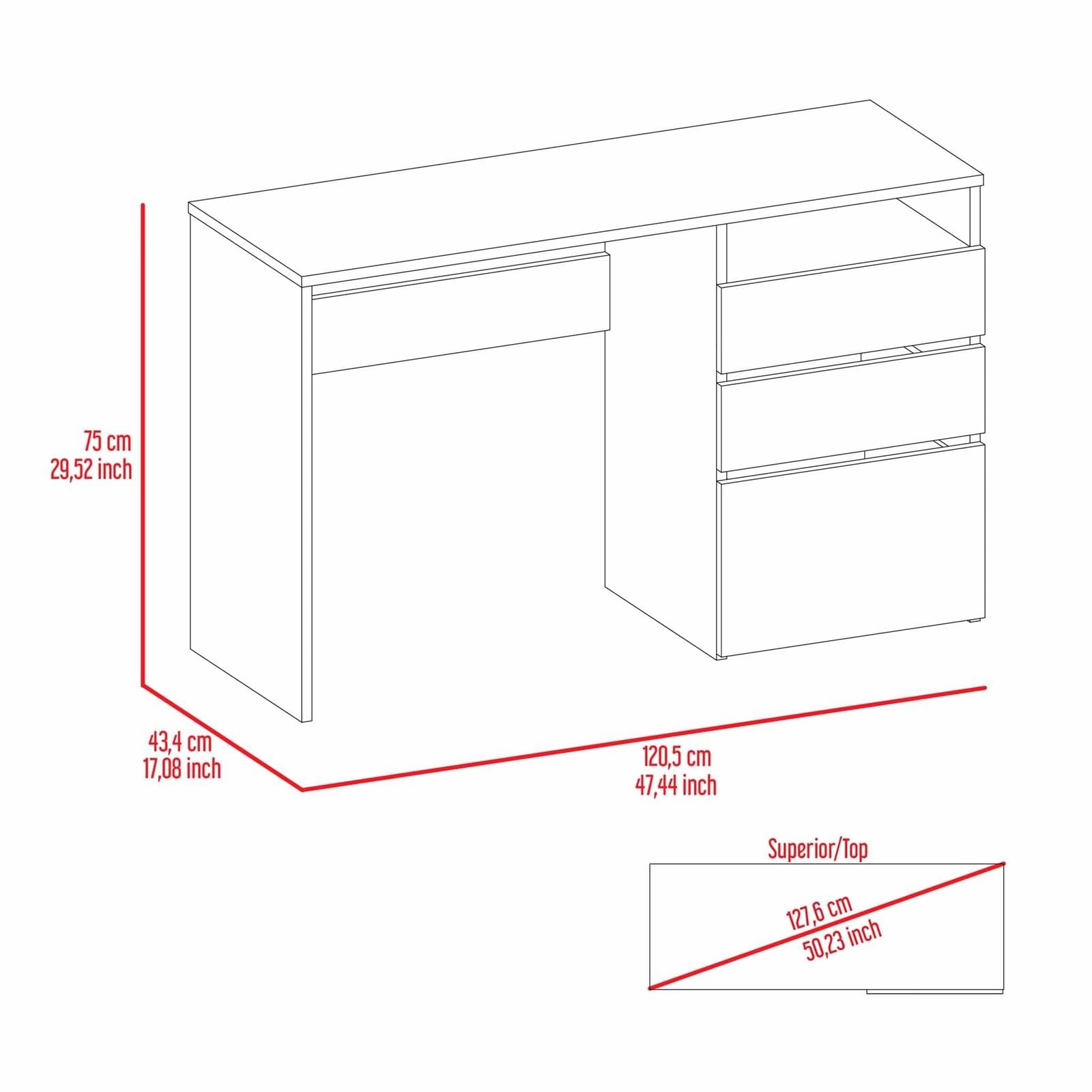 Daesar Writing Desk, 1 Shelf 3 Drawer Computer Desk for Bedroom, Light Grey