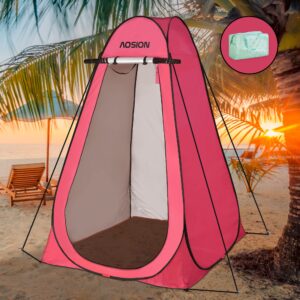 AOSION Privacy Shower Tent,Pop Up Changing Tent,Camp Bathroom Changing Dressing Room,Portable Toilet Tent with Carry Bag for Camping, Beach,Pink.