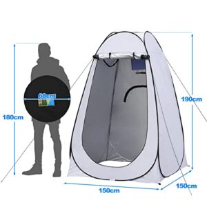 TUKAILAI Portable Pop Up Privacy Tent, Outdoor Camping Bathroom Toilet Shower Tent Spacious Dressing Changing Room for Hiking Beach Picnic Fishing, Instant Rain Shelter with Carrying Bag (White Grey)