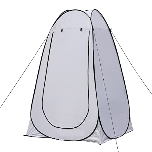 TUKAILAI Portable Pop Up Privacy Tent, Outdoor Camping Bathroom Toilet Shower Tent Spacious Dressing Changing Room for Hiking Beach Picnic Fishing, Instant Rain Shelter with Carrying Bag (White Grey)