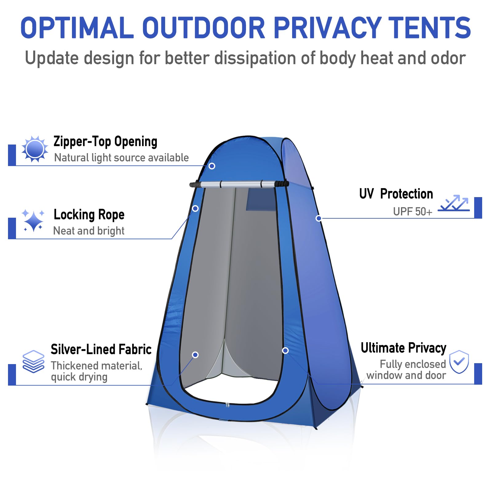 Pop Up Privacy Shower Tent, Portable Camping Shower Tent, Camping Toilet Changing Room Sun Shelter with Window for Camping and Beach, Portable Pop Up Changing Tent with Carry Bag (Blue)