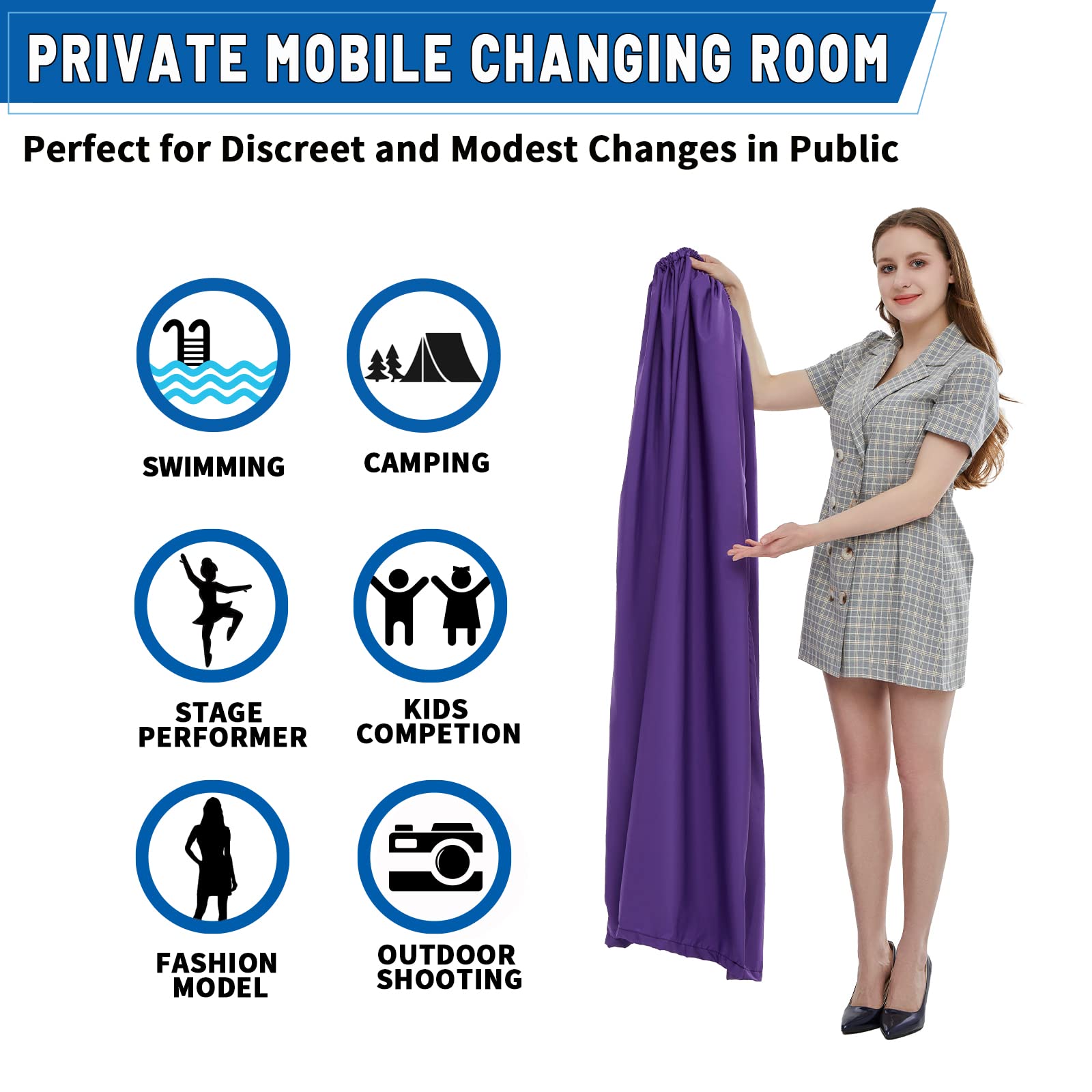 Portable Changing Room Privacy Changing Tent Instant Dressing Room Thick Cover ups for Public Change on Beach Car Boating Swimming Changing Curtain for Dancer, 3.94ft Length