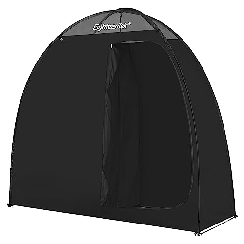 EighteenTek Camping Shower Tent Changing Room with Fixed Floor 2 Rooms and Doors Outdoor Pop Up Camping Toilet Portable Privacy Dressing Shelter with Carry Bag 83"x43"x80" (2 Rooms+1 Door+Black)