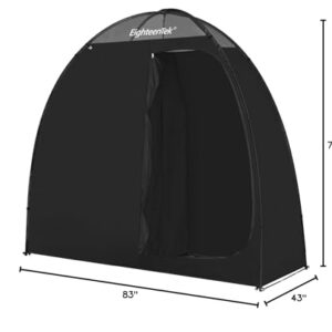 EighteenTek Camping Shower Tent Changing Room with Fixed Floor 2 Rooms and Doors Outdoor Pop Up Camping Toilet Portable Privacy Dressing Shelter with Carry Bag 83"x43"x80" (2 Rooms+1 Door+Black)