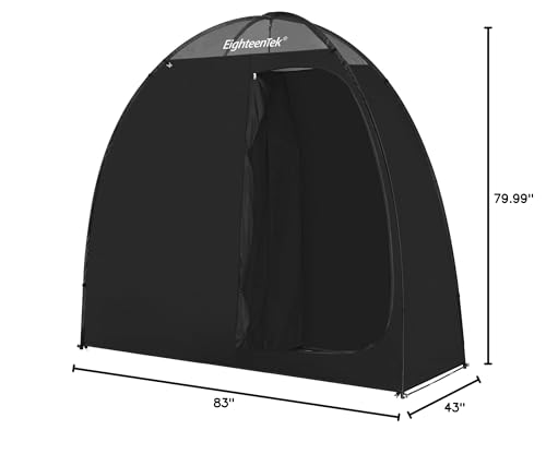 EighteenTek Camping Shower Tent Changing Room with Fixed Floor 2 Rooms and Doors Outdoor Pop Up Camping Toilet Portable Privacy Dressing Shelter with Carry Bag 83"x43"x80" (2 Rooms+1 Door+Black)