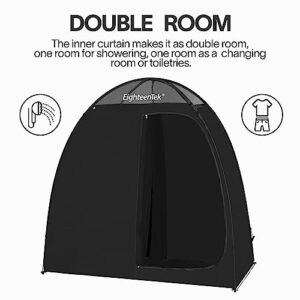 EighteenTek Camping Shower Tent Changing Room with Fixed Floor 2 Rooms and Doors Outdoor Pop Up Camping Toilet Portable Privacy Dressing Shelter with Carry Bag 83"x43"x80" (2 Rooms+1 Door+Black)