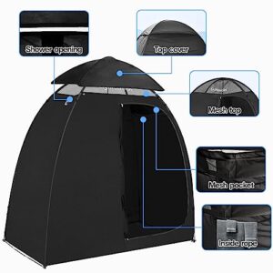 EighteenTek Camping Shower Tent Changing Room with Fixed Floor 2 Rooms and Doors Outdoor Pop Up Camping Toilet Portable Privacy Dressing Shelter with Carry Bag 83"x43"x80" (2 Rooms+1 Door+Black)