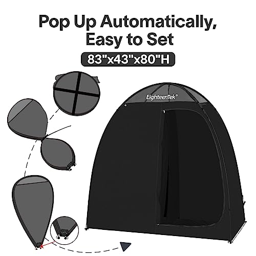 EighteenTek Camping Shower Tent Changing Room with Fixed Floor 2 Rooms and Doors Outdoor Pop Up Camping Toilet Portable Privacy Dressing Shelter with Carry Bag 83"x43"x80" (2 Rooms+1 Door+Black)