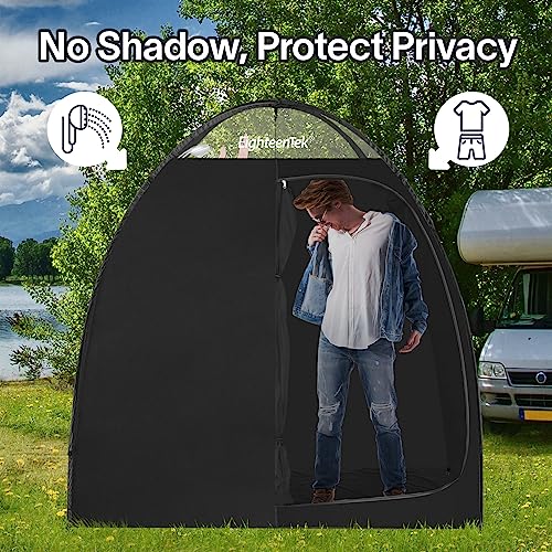 EighteenTek Camping Shower Tent Changing Room with Fixed Floor 2 Rooms and Doors Outdoor Pop Up Camping Toilet Portable Privacy Dressing Shelter with Carry Bag 83"x43"x80" (2 Rooms+1 Door+Black)