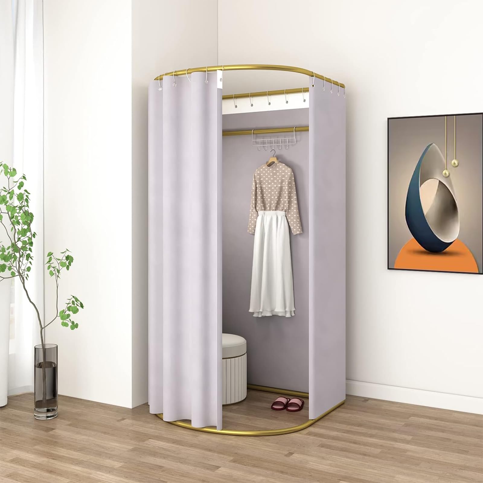 Clothing Store Fitting Room with Shading Curtain, Portable Temporary Mobile Privacy Protection Dressing Room, Foldable Mall Simple Changing Room and Display Rack, 200x100x95cm (Grey)