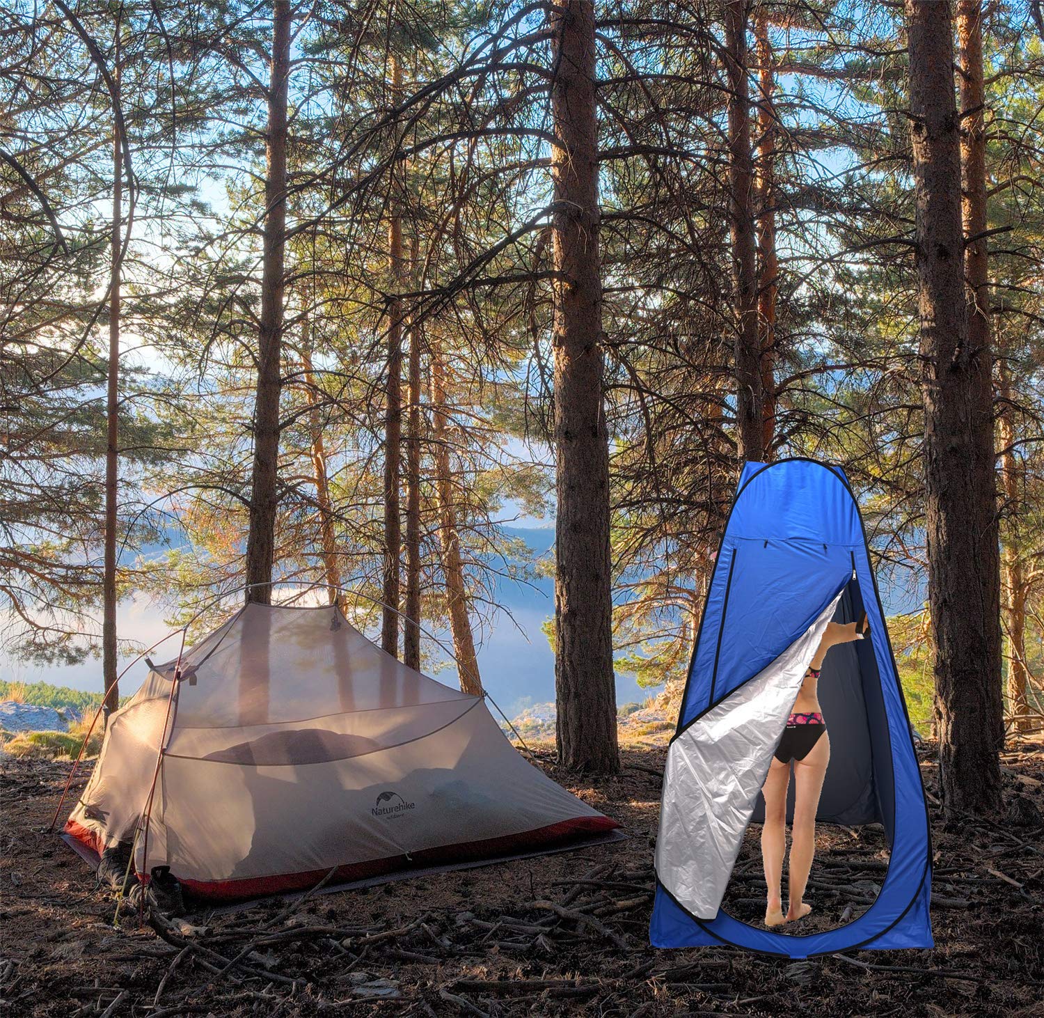 HTTMT- Pop Up Instant Tent Rain Shelter Privacy Tent Shower Toilet Bathroom Portable Changing Room for Beach Hiking Camping Outdoor Use in Blue (3 Colors Available) [P/N: ET-OUTDOOR005-BLUE]