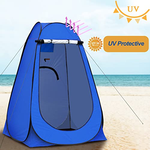 TUKAILAI Portable Pop Up Privacy Tent, Outdoor Camping Bathroom Toilet Shower Tent Spacious Dressing Changing Room for Hiking Beach Picnic Fishing, Instant Rain Shelter with Carrying Bag (Blue)