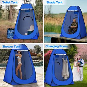 TUKAILAI Portable Pop Up Privacy Tent, Outdoor Camping Bathroom Toilet Shower Tent Spacious Dressing Changing Room for Hiking Beach Picnic Fishing, Instant Rain Shelter with Carrying Bag (Blue)