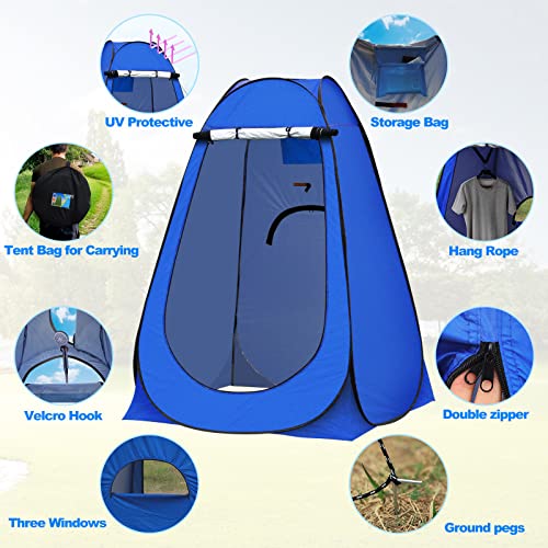 TUKAILAI Portable Pop Up Privacy Tent, Outdoor Camping Bathroom Toilet Shower Tent Spacious Dressing Changing Room for Hiking Beach Picnic Fishing, Instant Rain Shelter with Carrying Bag (Blue)