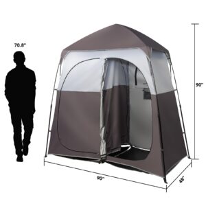 VINGLI 2 Room Shower Tent, 7.5 FT Instant Pop Up Shelter with Carrying Bag, Privacy Changing Room Tent, Perfect for Portable Toilet, Camping, Dressing, Outdoor Indoor, Easy Setup(Brown)