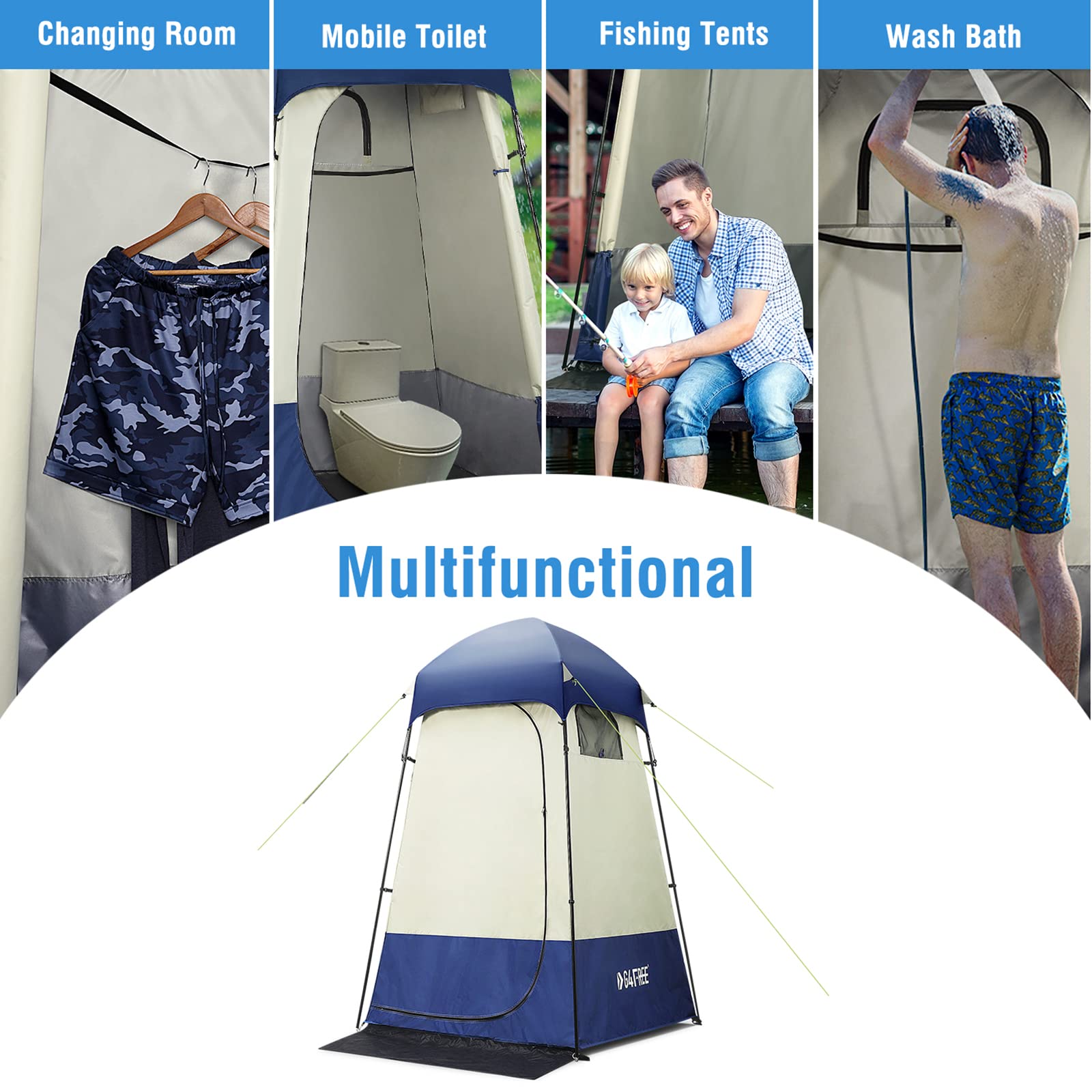 G4Free Large Camping Privacy Shelter Tent, Portable Outdoor Easy Set Up Shower Tent Dressing Changing Room with Carry Bag, Camp Toilet (Blue)