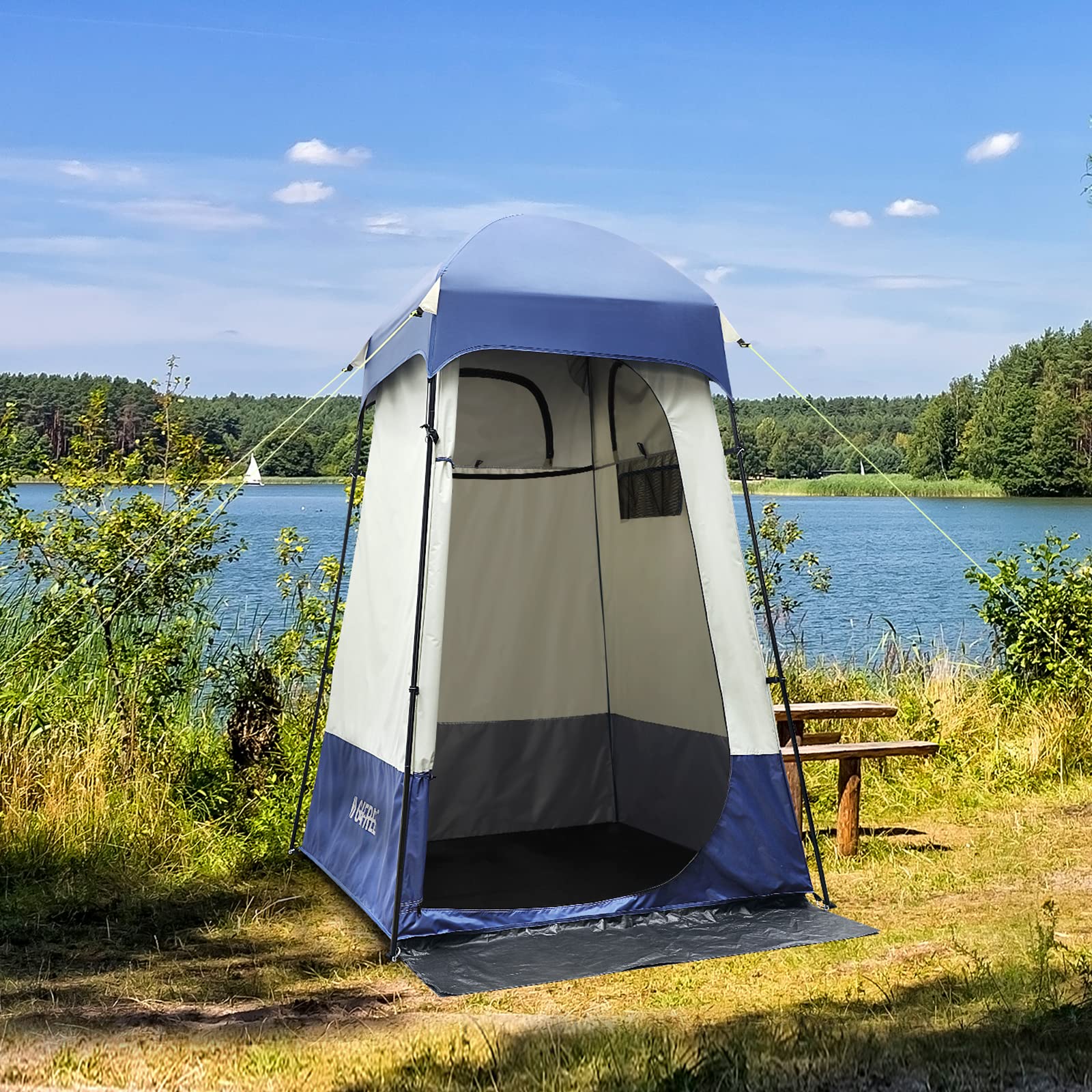 G4Free Large Camping Privacy Shelter Tent, Portable Outdoor Easy Set Up Shower Tent Dressing Changing Room with Carry Bag, Camp Toilet (Blue)