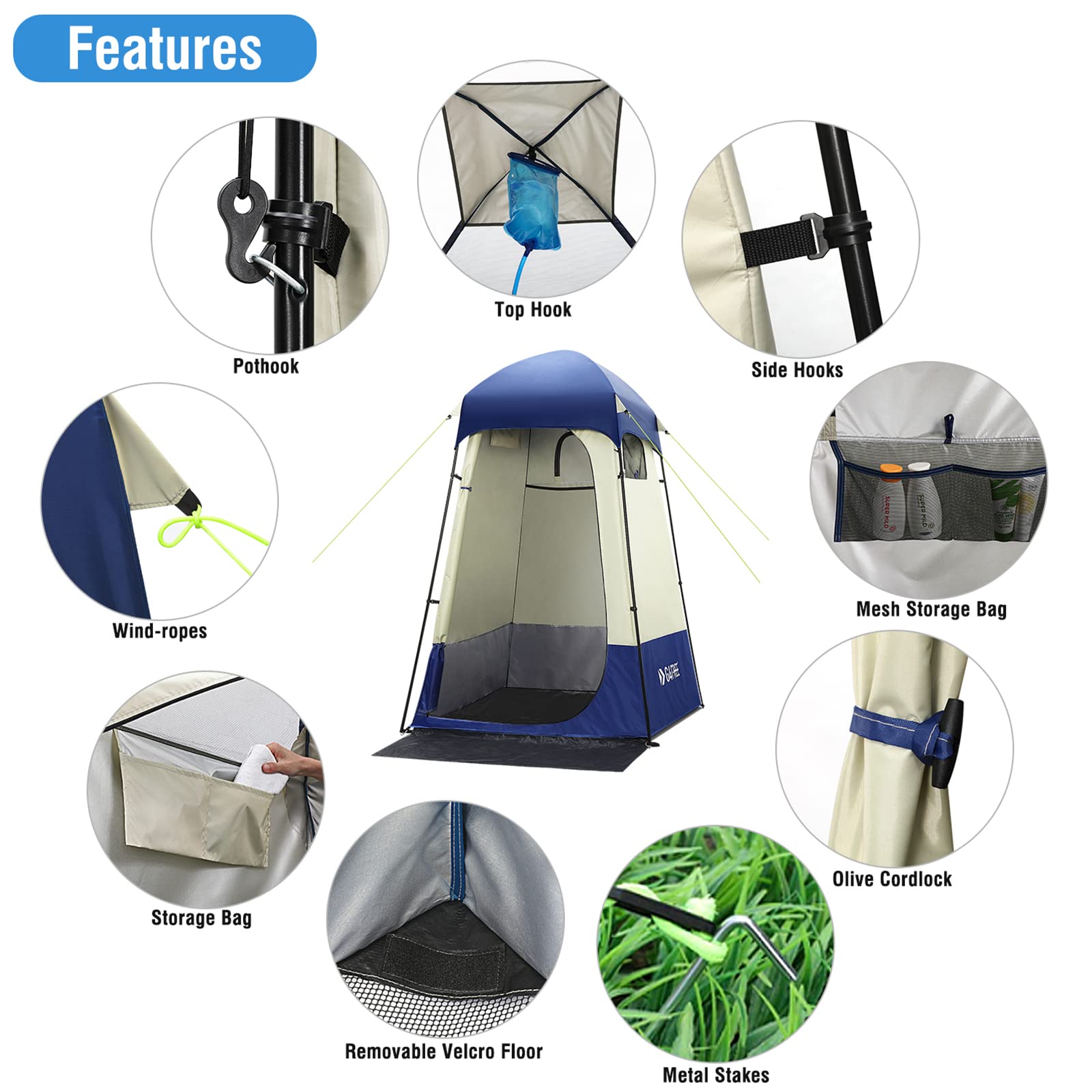 G4Free Large Camping Privacy Shelter Tent, Portable Outdoor Easy Set Up Shower Tent Dressing Changing Room with Carry Bag, Camp Toilet (Blue)