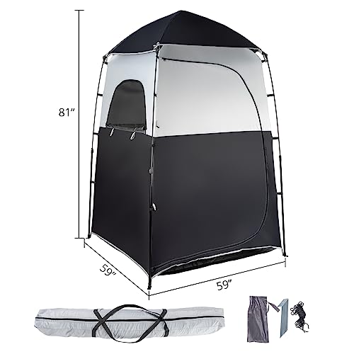 VINGLI 6.8FT Shower Tent, Large Instant Pop Up Shelter with Mesh Floor & Carrying Bag, Privacy Changing Room Tent for Toilet, Camping, Dressing, Lightweight & Sturdy, Easy Set Up (Black)