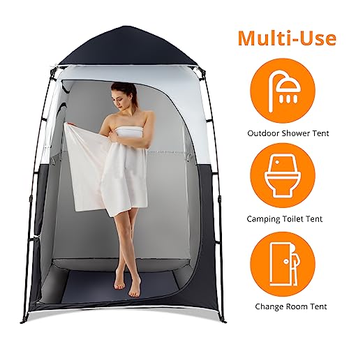 VINGLI 6.8FT Shower Tent, Large Instant Pop Up Shelter with Mesh Floor & Carrying Bag, Privacy Changing Room Tent for Toilet, Camping, Dressing, Lightweight & Sturdy, Easy Set Up (Black)