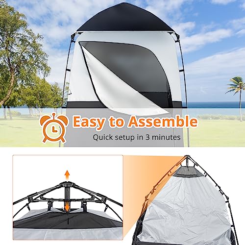 VINGLI 6.8FT Shower Tent, Large Instant Pop Up Shelter with Mesh Floor & Carrying Bag, Privacy Changing Room Tent for Toilet, Camping, Dressing, Lightweight & Sturdy, Easy Set Up (Black)