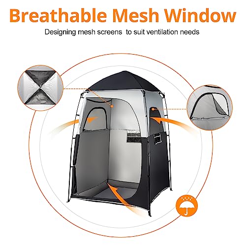 VINGLI 6.8FT Shower Tent, Large Instant Pop Up Shelter with Mesh Floor & Carrying Bag, Privacy Changing Room Tent for Toilet, Camping, Dressing, Lightweight & Sturdy, Easy Set Up (Black)