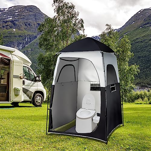 VINGLI 6.8FT Shower Tent, Large Instant Pop Up Shelter with Mesh Floor & Carrying Bag, Privacy Changing Room Tent for Toilet, Camping, Dressing, Lightweight & Sturdy, Easy Set Up (Black)